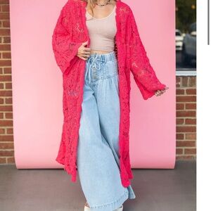 NWT POL Long Soft & Cozy Vibrant Coral Red warm/comfy Cardigan